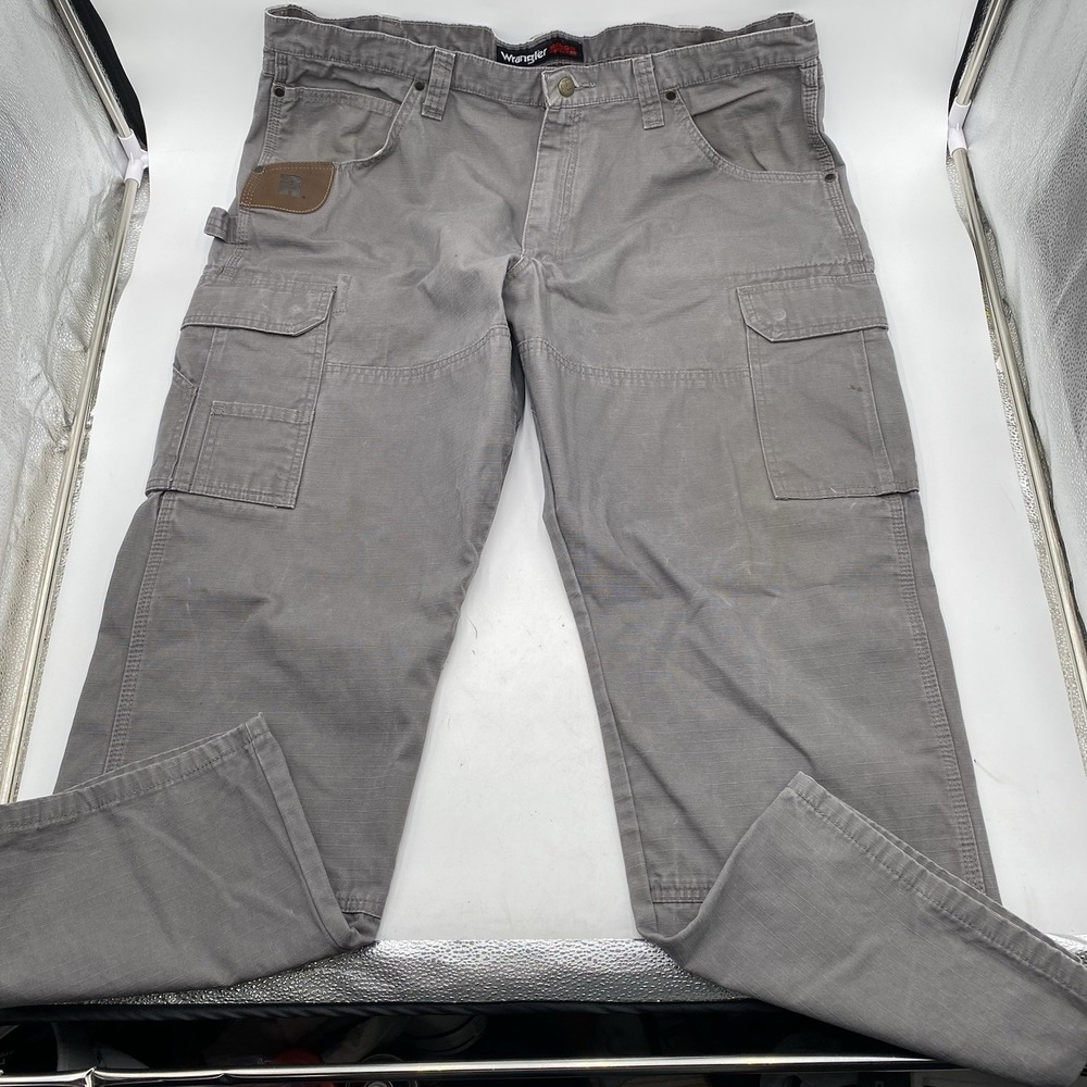 Wrangler Riggs Workwear Pants Mens 40x30 Gray Ranger Cargo Double Knee Ripstop